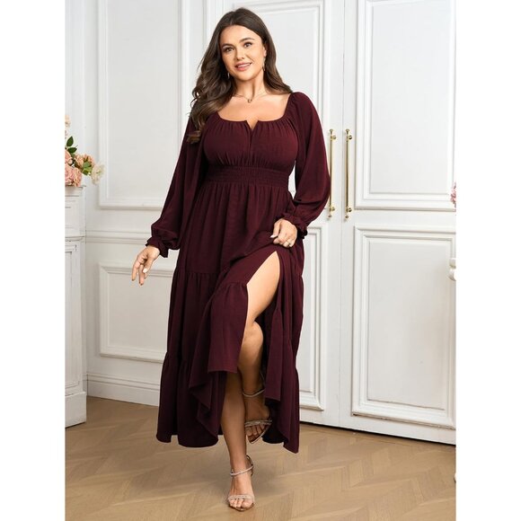 Plus Size Formal Dress Long Sleeve Tiered A Line Maxi Wedding Guest - Picture 3 of 7